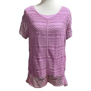 Christopher & Banks Lavender Eyelet Crochet Short Sleeve Top